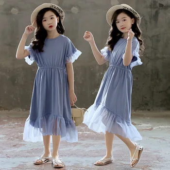 4 6 8 10 12 14 16 Anos Adolescentes De Verão De Retalhos Vestido De Renda Coreano Princesa Doce De Festa Vestidos Irregular Roupas Infantis