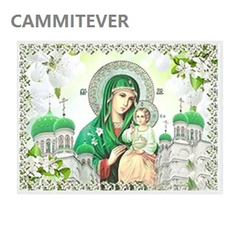 CAMMITEVER Ano Novo de Presente de Aniversário DIY 5D Bordado de Diamante Religião Ícones Redondos Verdes Diamante Pintura Religiosa Retrato