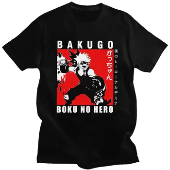 Clássico Anime Bakugo Katsuki T-shirt para Homens Mangas Curtas Boku no Herói Academia Camisetas 100% Algodão Manga Tee Tops Idéia de Presente 0