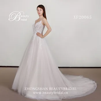Curta Beautybridal 100% Fotos Reais de Luxo Vestidos de Noiva de Trem Real Apliques de Renda Manga do Vestido de Casamento Vestido XF20065