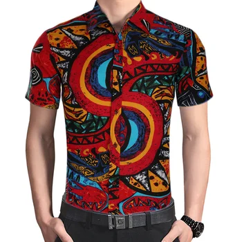 Homens novos Tops da Roupa Casual Distintivo Slim Camisa Vire para baixo de Gola Manga Curta Estampado Shirts para Homem Vestido de Roupas Camisas 0