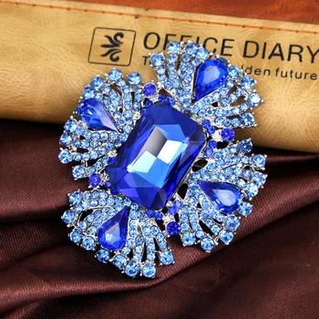 Luxo Strass Broches Pin Grande Cristal Azul Broche DIY Decoração de bolos de Casamento, Buquê de Broche de Jóias Acessórios AE047