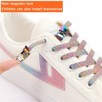 Novo arco-íris de Trava Magnética Não amarrar Cadarços de Elástico cadarços de Tênis Atacador Crianças Adultos Preguiçosos Atacadores Um Tamanho serve para Todos os Sapatos
