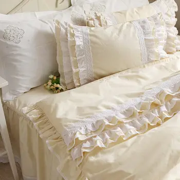 Novo Europeia bolo de camadas emboridery de luxo conjunto de cama de creme de roupa de cama plissado de capa de edredão colcha romântico, doce, creme de cama de saia