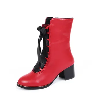 Oversize tamanho Grande, tamanho Grande, de Alta qualidade, outono e inverno os sapatos da mulher dedo Apontado Lace-up ankle boots