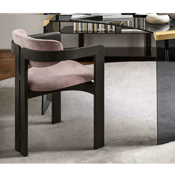 Preto sólido moldura de madeira cadeiras de jantar com bege tecido Nordic Light luxo cadeira de jantar de família de volta fezes