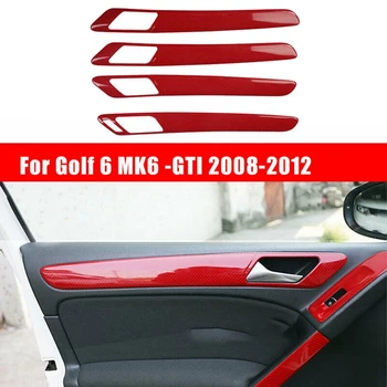 Vermelho de Fibra de Carbono, Interior Interior da Capa maçaneta da Porta Painel de Guarnição Faixa de Decoração para o Golf 6 MK6 - 2008-2012 Acessórios