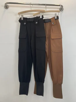 WDMSNA coreano Moda Cintura Alta Calças de Harém de Mulheres de Cor Sólida Bolsos Solto e Casual Calças 2022 Outono Inverno Calças com Cinto 0