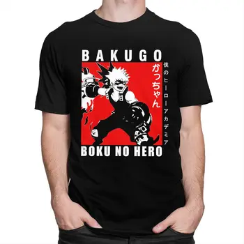Clássico Anime Bakugo Katsuki T-shirt para Homens Mangas Curtas Boku no Herói Academia Camisetas 100% Algodão Manga Tee Tops Idéia de Presente 1