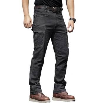 Homens do Tático Elasticidade Jeans Casual Respirável, Resistente ao Desgaste e de Longa Calças Masculinas de Combate Multi-bolso Militar Calças Cargo 1