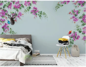Personalizado com foto de papel de parede mural pintado à mão, flores e pássaros revestimento de parede de fundo, pintura de decoração de parede 1