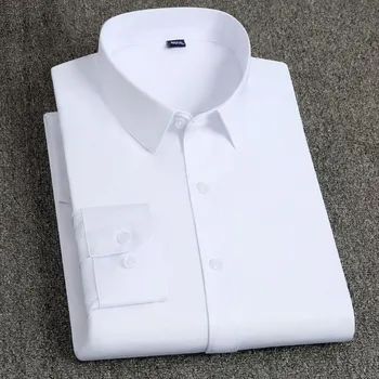 Homens de Manga Longa Padrão-ajuste Básico Sólido Camisa de Vestido de Alta-qualidade Formal Sociais Branca Escritório de Trabalho Camisas Sem-ferro Anti-rugas 2