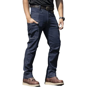 Homens do Tático Elasticidade Jeans Casual Respirável, Resistente ao Desgaste e de Longa Calças Masculinas de Combate Multi-bolso Militar Calças Cargo 3