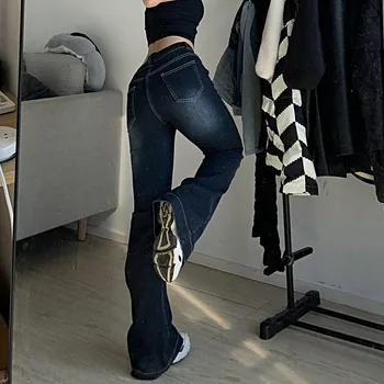 Jeans Flare Mulheres Calças de Cintura Baixa Estética Vintage Denim, Calças de Streetwear Mãe Casual coreano Moda Cyber Y2k Grunge Jeans 3