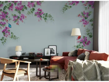 Personalizado com foto de papel de parede mural pintado à mão, flores e pássaros revestimento de parede de fundo, pintura de decoração de parede 3