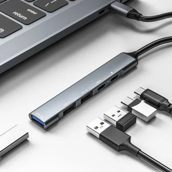USB Tipo C HUB USB C A USB2.0 USB3.0 PD 60W Carregador USB 3.0 HUB Para MacBook Pro Dock Station Divisor 5