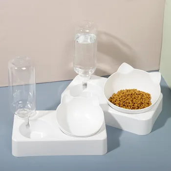 Animal de estimação Alimentador Com 500ML de Garrafa de Água Potável Automáticos Dispensador de Gato Cão Bebedor Taça Levantada Stand Filhote de Gatinho Recipiente de Comida 0
