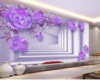 beibehang HD 3D Fresco Roxo Oriente Elegante Rosa de Fundo de Parede papel de parede para quarto de fotos de papel de parede papier peint behang