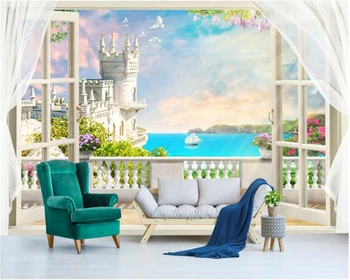 beibehang Sonho moda tridimensional papel de parede 3D Europeia janela da varanda para o mar mural de PLANO de fundo, papéis de parede decoração da casa