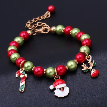 Bonito De Santa Claus Padent Pulseira Nova Moda Das Mulheres De Natal Vermelho/Verde Braceletes Frisados De Um Doce Cor Da Pulseira De Presente De Natal