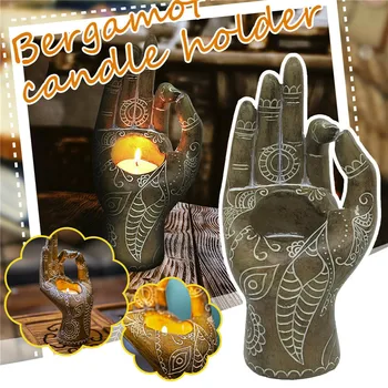 Buda De Bronze Suporte De Vela Mudra Mão De Mesa Tealight Decoração Colecionáveis Bonecos Decoração Home