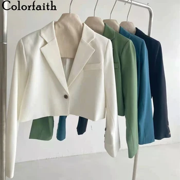 Colorfaith Novo 2021 Outono Inverno Mulheres Blazers, Casacos de Moda coreano Estilo Vintage Elegante Senhora Selvagem Curto Tops JK21133