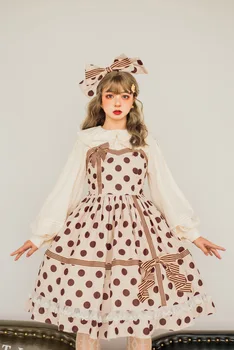 Doce princesa lolita vestido retro laço bowknot cintura alta de onda do ponto de impressão vestido vitoriano kawaii girl gothic lolita jsk cos