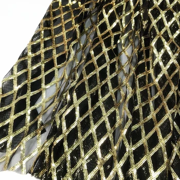GLace 1Y/muito Brilhante, transparente xadrez sequin tecido macio de malha para as mulheres, vestido de toalha de mesa de fundo decoraton DIY material TX1637