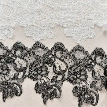 High-end de poliéster bordado lace acessórios finos, ocos ampla preto e branco, solúvel em água, de malha vestido de casamento do laço bordas