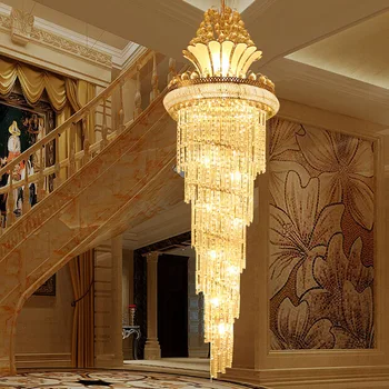  LED Moderna e luxuosa Villa Hotel Grande da Engenharia de Cristal da Luz de Teto de Ouro Europa Estilo Hall de entrada Lâmpadas Sala de estar