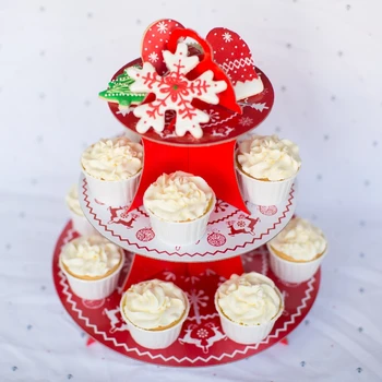 O envio gratuito de Natal veado de três camadas de papel para cupcake stand bolo de sobremesa titular muffin titulares de festa decoração de abastecimento