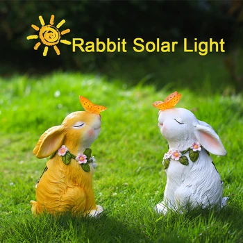 O estilo Pastoral lâmpada solar de desenhos animados borboleta coelho ornamentos de jardim ao ar livre do pátio criativo resina ornamentos, enfeites