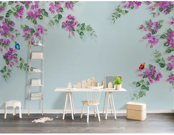 Personalizado com foto de papel de parede mural pintado à mão, flores e pássaros revestimento de parede de fundo, pintura de decoração de parede 0