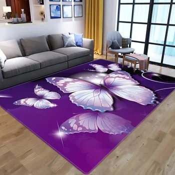 Sonho Purple Butterfly padrão de Tapetes para sala de estar, Quarto, Área de Tapetes para Quarto de Criança Jogar Tapete de desenhos animados de Impressão 3D Jogo de Crianças, Tapetes