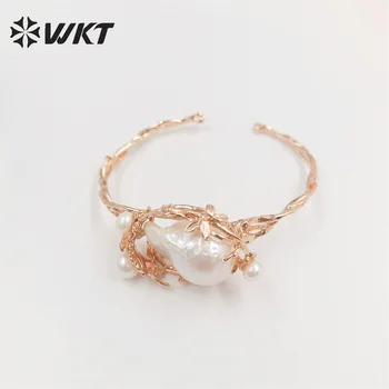 WT-MPB057 WKT 2022 moda pulseira decorado com requintado borboletas natural placa de ouro pérola Ajustável pulseira de casamento