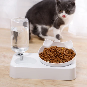 Animal de estimação Alimentador Com 500ML de Garrafa de Água Potável Automáticos Dispensador de Gato Cão Bebedor Taça Levantada Stand Filhote de Gatinho Recipiente de Comida 1
