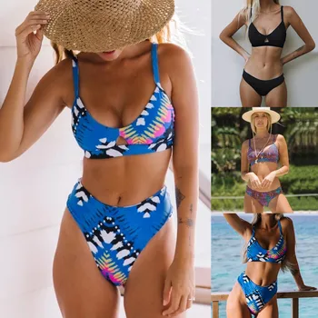 Maiô Mulheres Biquini moda praia Plus Size, roupas de Banho Divisão de Impressão Digital Swimwears Tankinis Moda Swimwears tankinis bikini 1