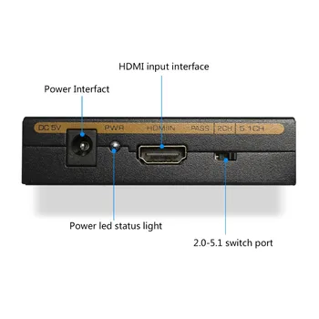 Wiistar HDMI Extrator de Áudio HDMI para HDMI SPDIF Óptica + RCA L / R de Áudio HDMI Conversor Divisor de 2 CANAIS 5.1 CH 1