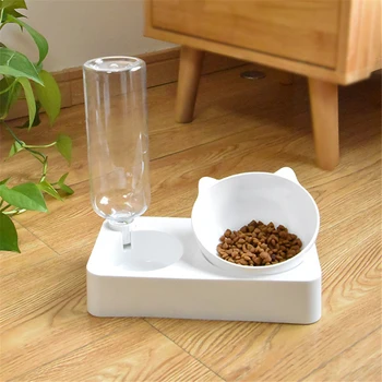 Animal de estimação Alimentador Com 500ML de Garrafa de Água Potável Automáticos Dispensador de Gato Cão Bebedor Taça Levantada Stand Filhote de Gatinho Recipiente de Comida 2