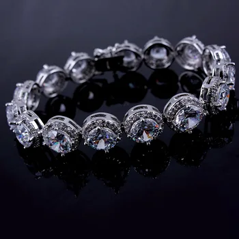 18,5 CM Grande pedra redonda bela pulseira Azul Branco Preto cristal acessórios jóias para mulheres Grandes cz Pulseira & pulseira 4